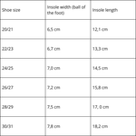 KAKU Natural Felt Kids' Slippers size chart