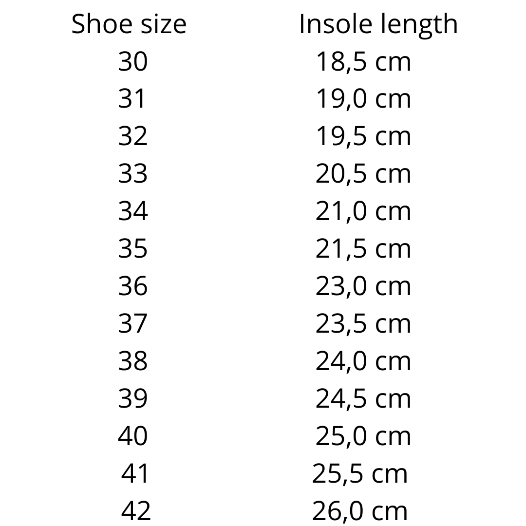 Natural felt and rubber sole slippers Toku - Grey size chart