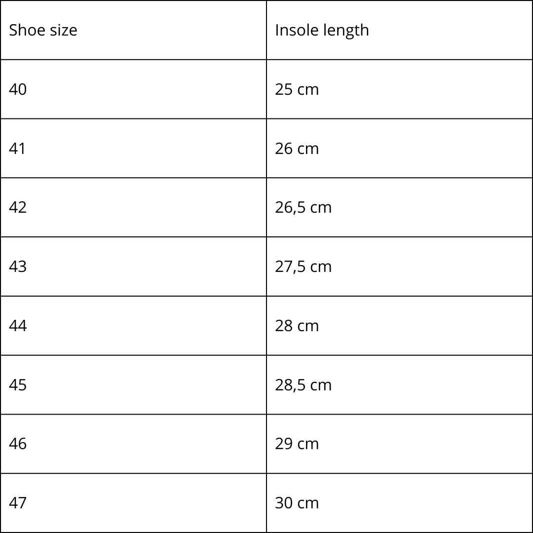 Leather Slippers Sänna - Black size chart