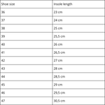 Slippers Villa size chart