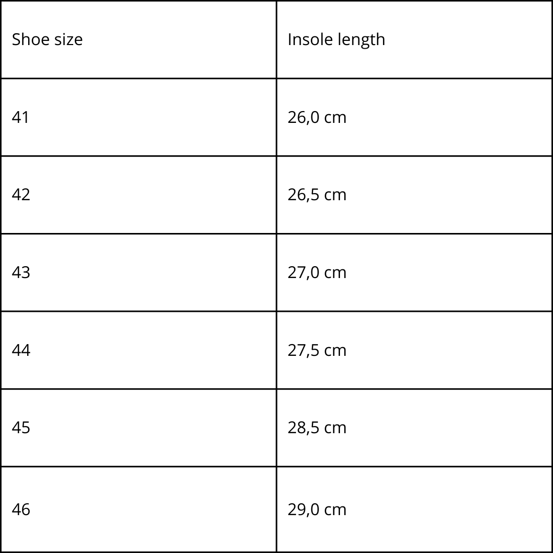 Märt Sandals - Brown size chart