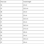 TOKU Bern Slippers - White size chart