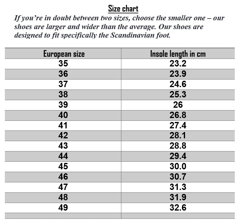 583 Combat Boots size chart