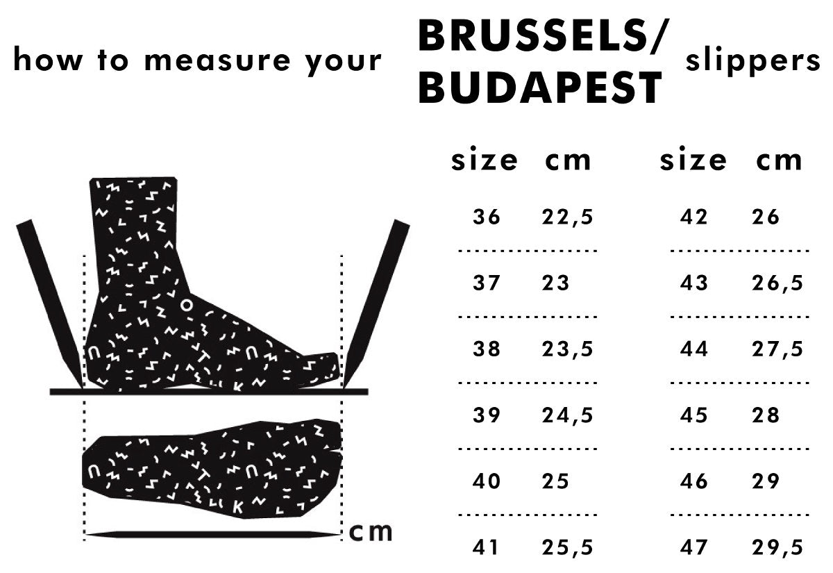 TOKU Brussels Slippers - White size chart