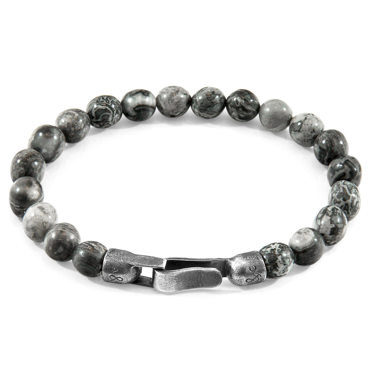 Nachi Silver and Stone Beaded Bracelet - Grey Jasper 