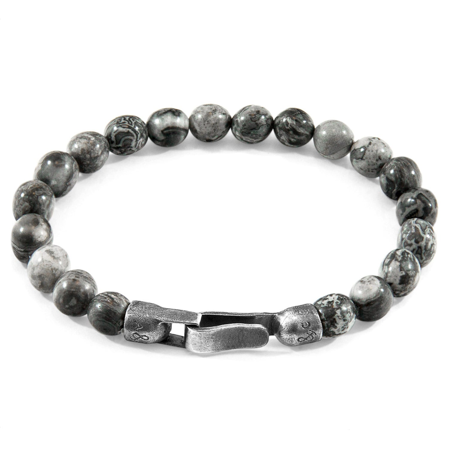 Nachi Silver and Stone Beaded Bracelet - Grey Jasper 