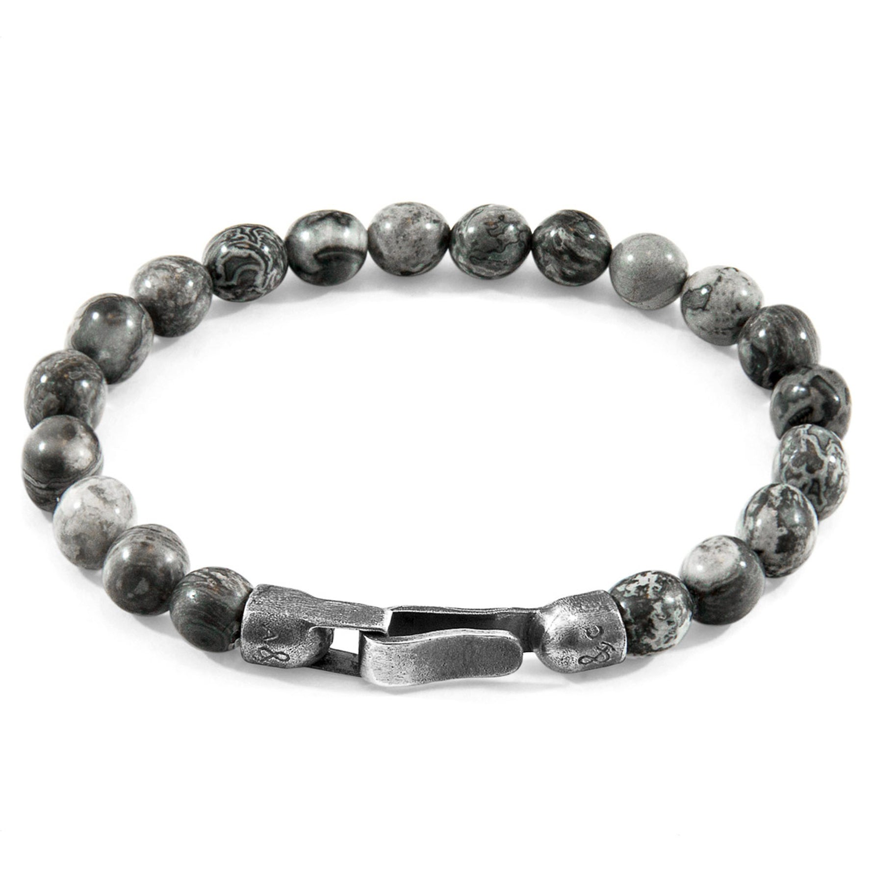 Nachi Silver and Stone Beaded Bracelet - Grey Jasper 